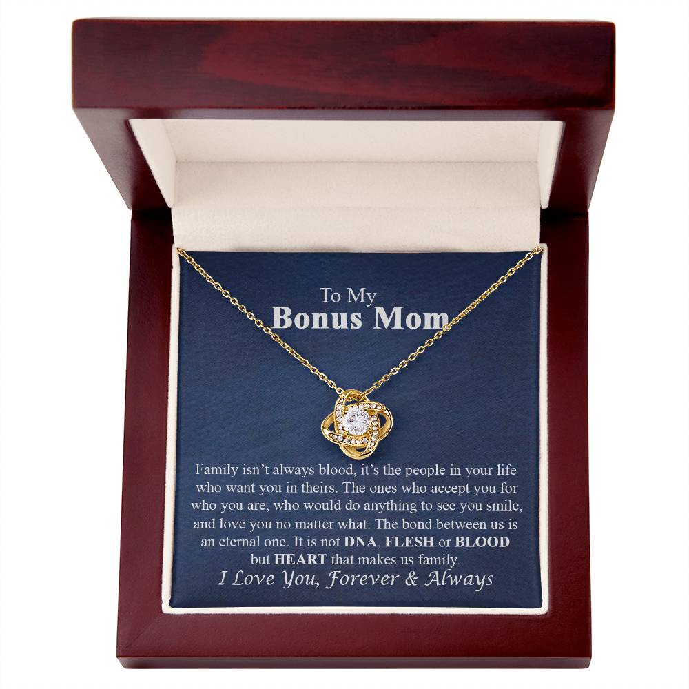 To My Bonus Mom Necklace From Bonus Daughter, Bonus Mom Gift Necklace, Bonus Mother Jewelry For Women, Necklace Gift For Mom On Mothers Day, Anniversary, Birthday Gift Love Knot Pendant For Her