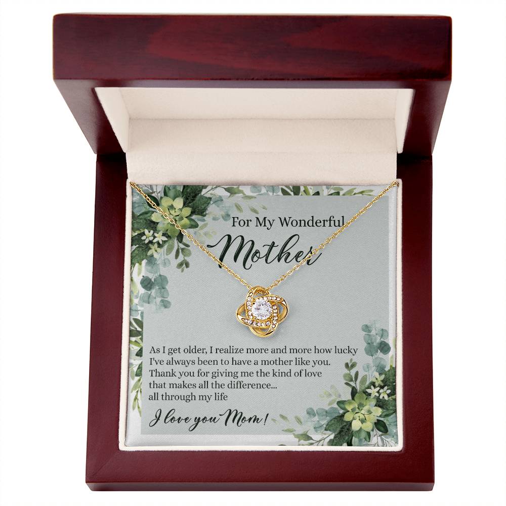 To My Wonderful Mother Love Knot Necklace With Message Card And Gift Box for Mom, Birthday Gift Necklace From Daughter, Mothers Day Necklace Gift for Mom, Thank You Gift Necklace Gift For Women