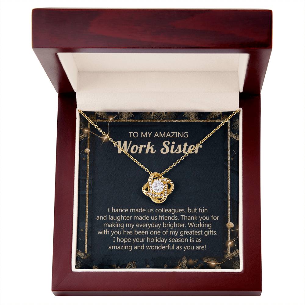 To My Amazing Work Sister Love Knot Necklace From Brother, Best Friend Gift Necklace for Colleague Christmas Pendant for Work Sister Co-Worker Christmas Colleague Sister Jewelry Gift for Girls Women