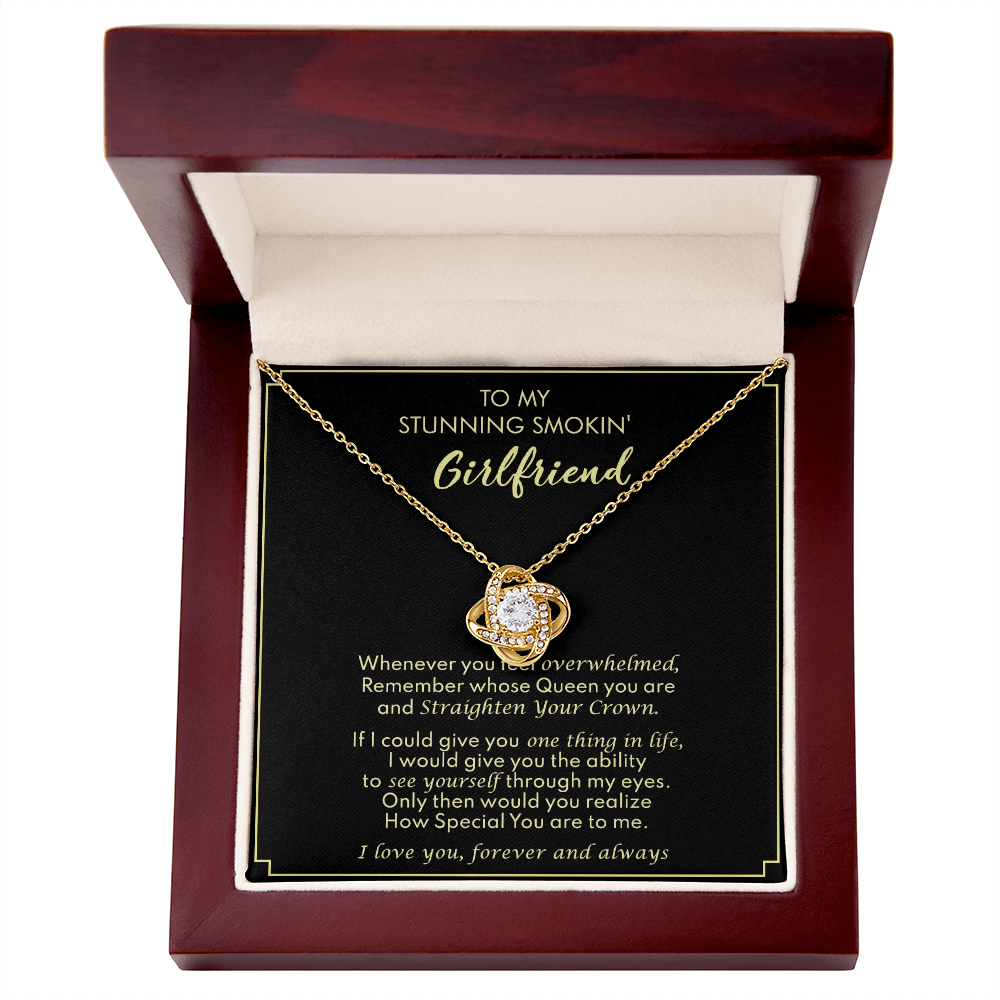 To My Stunning Smokin Girlfriend Love Knot Necklace From Boyfriend, Husband, Beautiful Girlfriend Gift Necklace - Love Knot Pendant Gift For Girlfriend, Soulmate Necklace To Girlfriend From Boyfriend