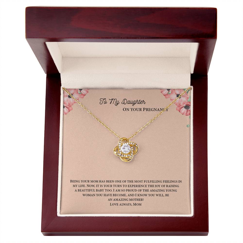 To My Daughter On Your Pregnancy Love Knot Necklace From Mom, Pregnancy Daughter Gift Necklace, Mother To Daughter Pendant Gift From Mom, Little Girl Necklace Love Knot Jewelry Gift For Girls