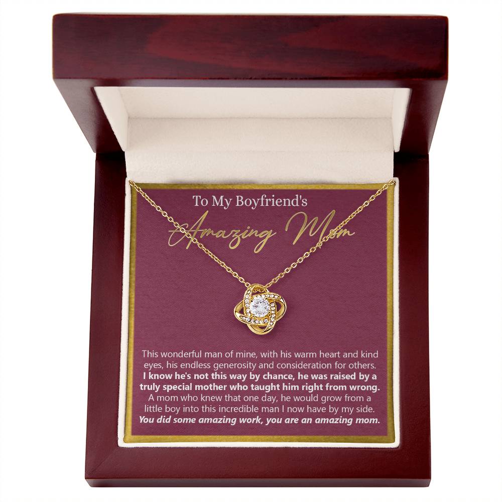 To My Boyfriends Mom Necklace From Girlfriends Mom, Love Knot Necklace Gifts For Boyfriends Mom, Boyfriends Amazing Mom Necklace Gift On Birthday Gift Mothers Day Presents For Mom Necklace For Women