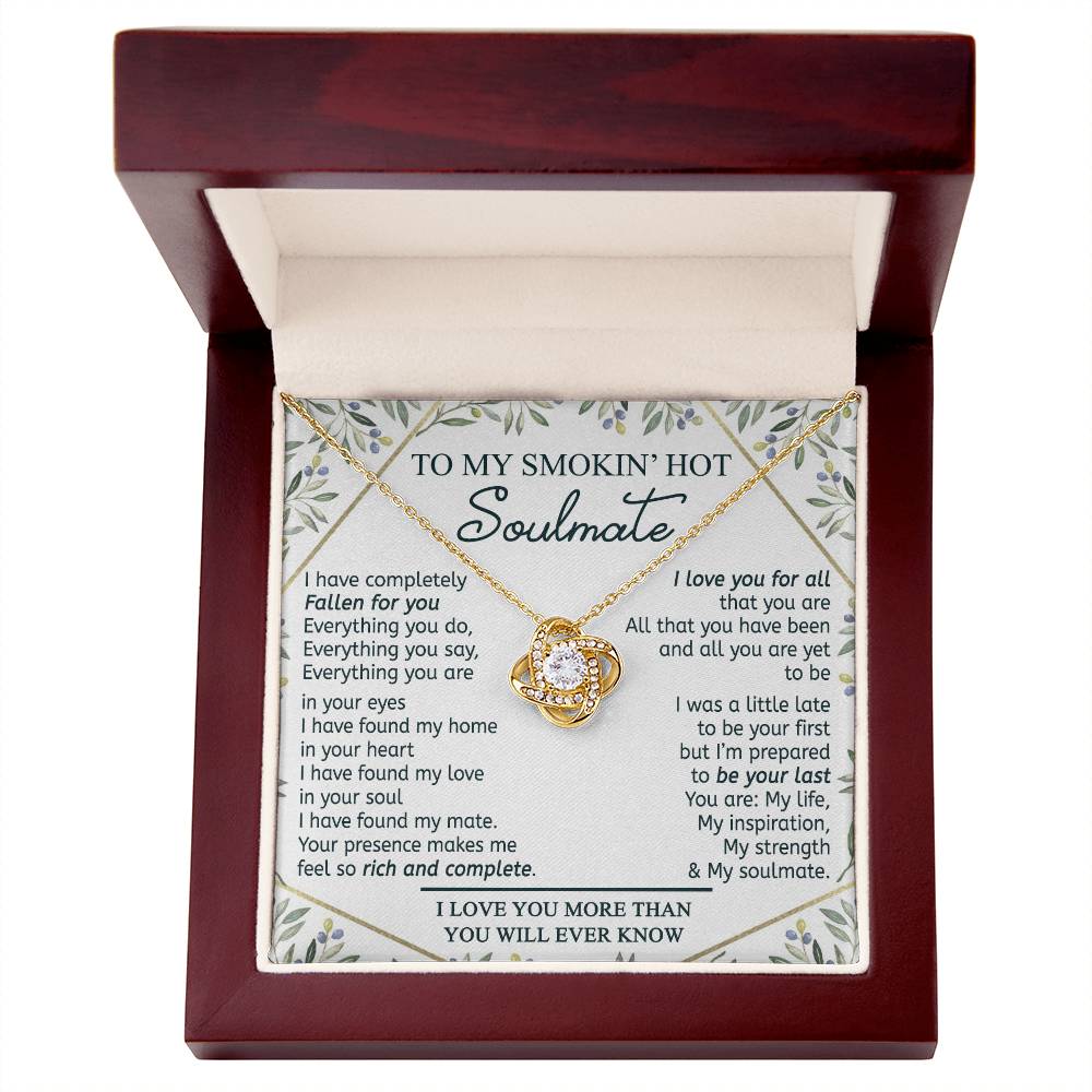 To My Smokin' Hot Soulmate Necklace From Husband, Jewelry Gifts For Women, My Wife Fallen For You Love Knot Pendant Gift For Soulmate, Personalized Gift Necklace for Future Wife Soulmate Gift