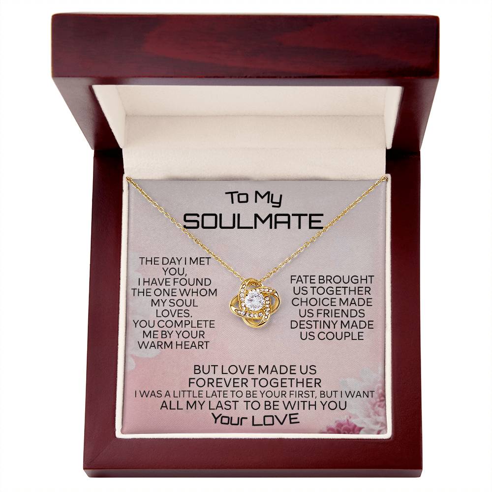 To My Soulmate Love Knot Necklace From Your Love, Husband To Wife, Girlfriend, Soulmate Gift Love Knot Pendant On Valentines Day Christmas for Her Romantic My Soul Loves Jewelry Gift For Women