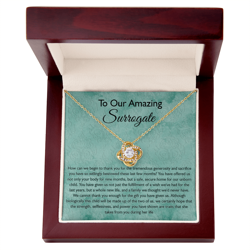 Surrogate Gift Necklace, Surrogate Thank You Gift Love Knot Pendant, Surrogate Appreciation Gift, Surrogate Love Knot Necklace, Surrogate Pregnancy Gift, Love Knot Necklace Message Card And Box Gift