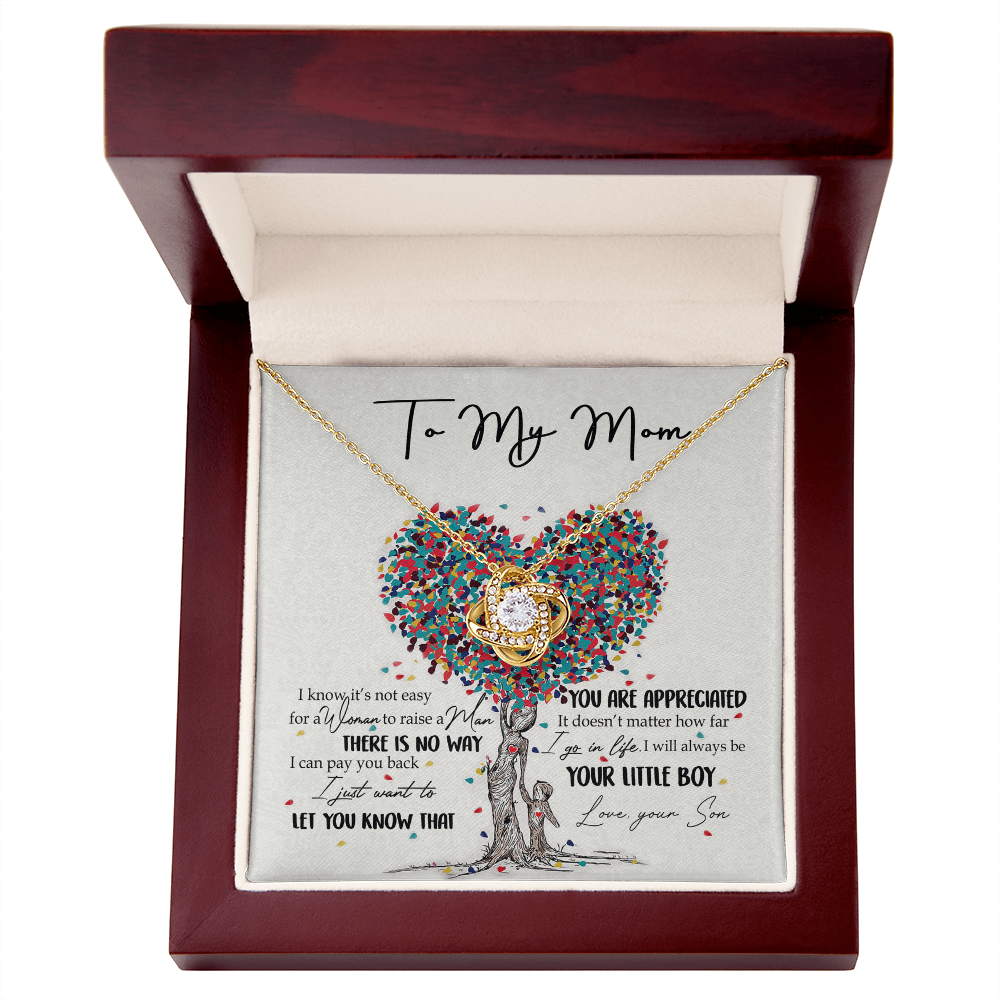 To My Mom Love Knot Necklace From Son, I Know It's Not Eeasy For A Women Necklace, Not Easy Gift Necklace For Mom, Mother And Son Gift Love Knot Pendant, Jewelry Gift For Women, Bonus Mom From Son
