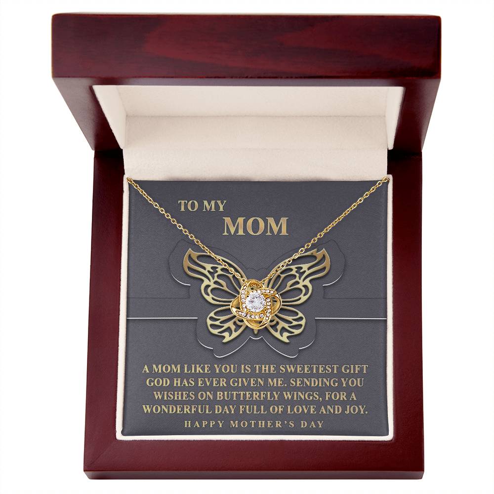 Butterfly Mom Gift Necklace, To My Mom Love Knot Necklace From Dayghter, Happy Mother's Day Necklace Gift For Mom, Mother And Daughter Gift Necklace To Mom On Mother's Day, Jewelry Gift For Women