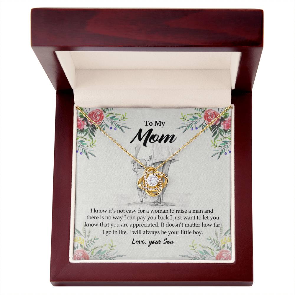 To My Mom Necklace From Son I Know It's Not Easy For A Woman To Raise A Man Love Knot Necklace For Mom, To My Boyfriend Mom, My Girlfriend Mom On Mother's Day, Birthday With Message Card And Box