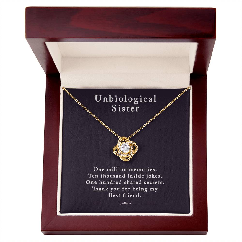 Unbiological Sister Love Knot Necklace, Bonus Sister Gift Necklace, Sister in Law Love Knot Pendant From Brother Sterling Silver Rhinestone Knot Necklace for Sister Birthday Gifts from Sister