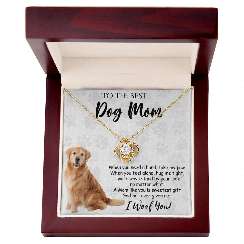 To The Best Golden Retriever Dog Mom Love Knot Necklace Mother's Day, I Woof You Quote Gift Card, Message Card Jewelry For Women, Mom Dog Lovers Golden Retriever Gift Necklace I Woof You Necklace