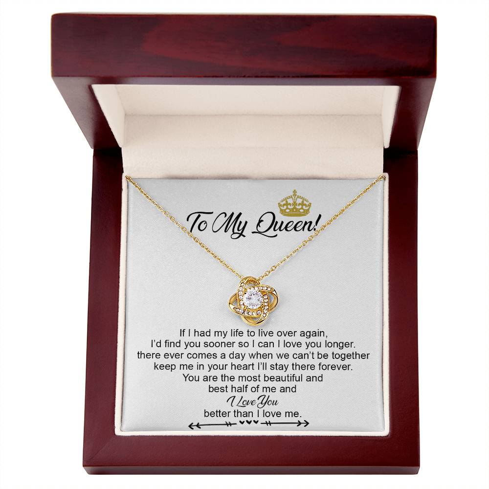 To My Crowned Queen Love Knot Necklace Gift, Birthday Valentine Day Necklace From Boyfriend, Husband, Girlfriend Gift Necklace - Jewelry Gift For Girls, Love Knot Pendant Gift For Girlfriend Soulmate