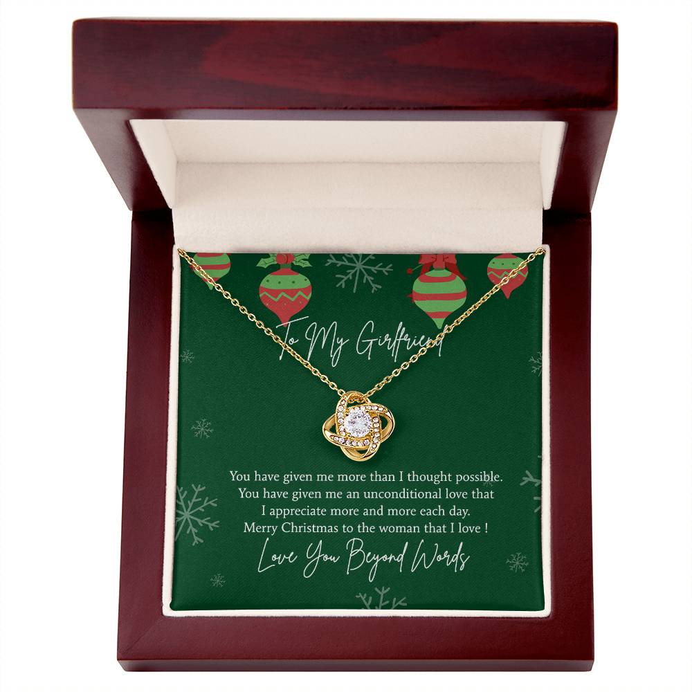 To My Girlfriend Christmas Necklace From Beyond Words, Merry Christmas Necklace To The Women, Girlfriend Gift Necklace, Love Girlfriend From Boy Friend Love Knot Pendant, Boyfriend And Girlfriend