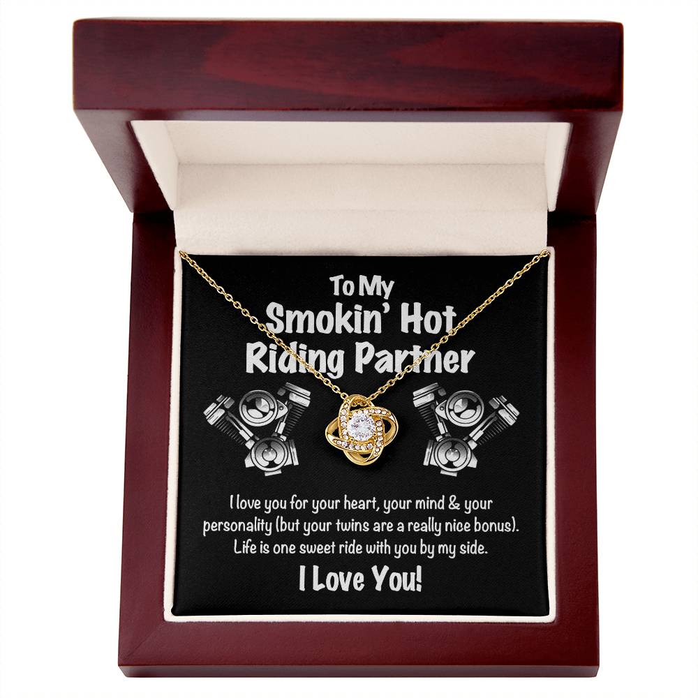 To My Smokin' Hot Riding Partner for Life Love Knot Necklace, Soulmate Gift Necklace , My Girlfriend My Smokin' Hot My Riding Partner Gift, Husband to Wife Biker Gift Riding Motorcycle Gift for Her