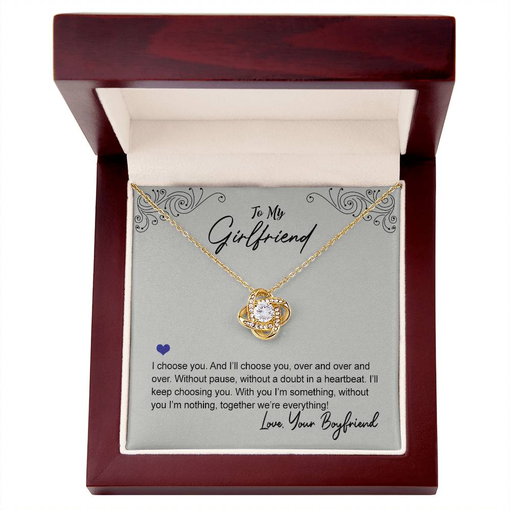 To My Beautiful Girlfriend Love Knot Necklace From Boyfriend, Husband, Beautiful Girlfriend Gift Necklace I Choose You - Love Knot Pendant Gift For Girlfriend, Soulmate Jewelry Gift For Girlfriend