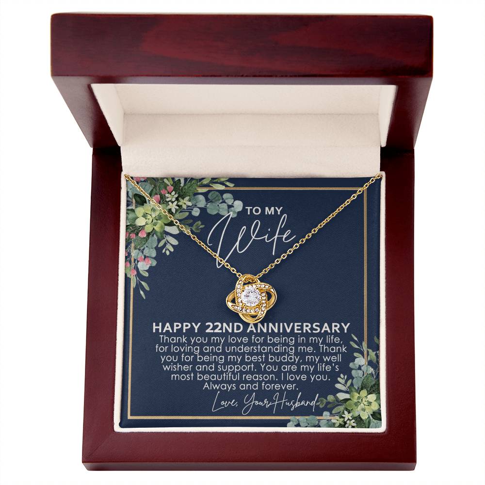 To My Wife Necklace From Husband, Happy 22nd Anniversary Love Knot Necklace Gift For Wife Husband To Wife, 22nd Anniversary Jewelry Gift For Women Wife Gift Necklace Soulmate Gift Pendant Necklace