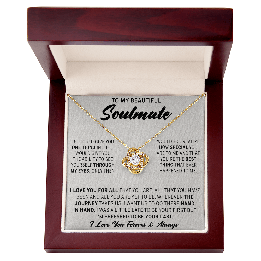 To My Beautiful Soulmate Necklace Gift From Husband, Boyfriend Jewelry Gift for Girls, Soulmate Gift Necklace for Women Love Lnot Pendant Gift for Her Romantic Girlfriend Gift Necklace Message