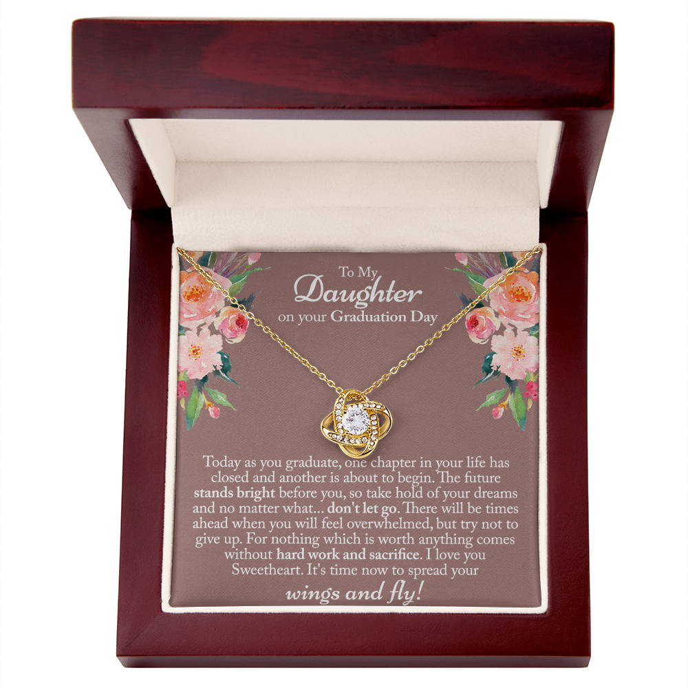 Graduation Day Gift Necklace, To My Daughter Love Knot Necklace From Mom Or Dad, Mother And Daughter Jewelry Gift For Girls, Little Girl Love Knot Pendant, Daughter On Your Graduation Day Necklace