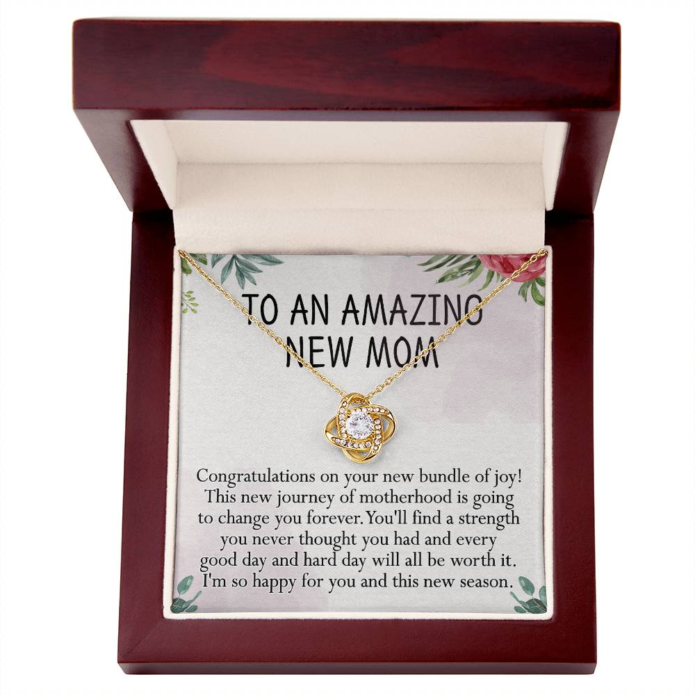 To An Amazing New Mom Necklace, Amazong New Mom Love Knot Necklace Gift for New Mommy, New Mom Gift Necklace 1st New Mother Pregnancy Gift Necklace for Mother's Day Necklace Jewelry Gift for Women