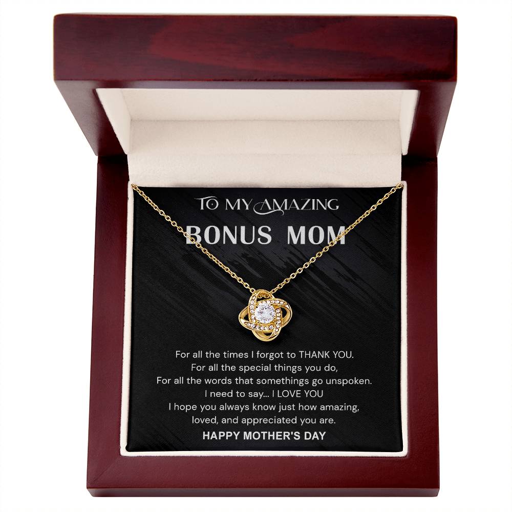 To My Amazing Bonus Mom Necklace From Bonus Daughter, Happy Mother's Day Necklace Gift For Her, Bonus Mom Gift Necklace, Jewelry For Women, Bonus Mother,  Love Knot Pendant For Mom On Mothers Day