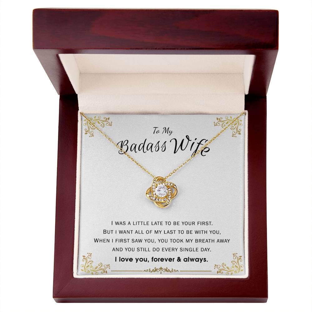 To My Badass Wife Necklace Love Knot Necklace From Husband, Jewelry Gift for Women, Her On Valentines Day, Badass Wife Gift Necklace, Husband To Wife Love Knot Pendant, Love Knot To Wife I Love You