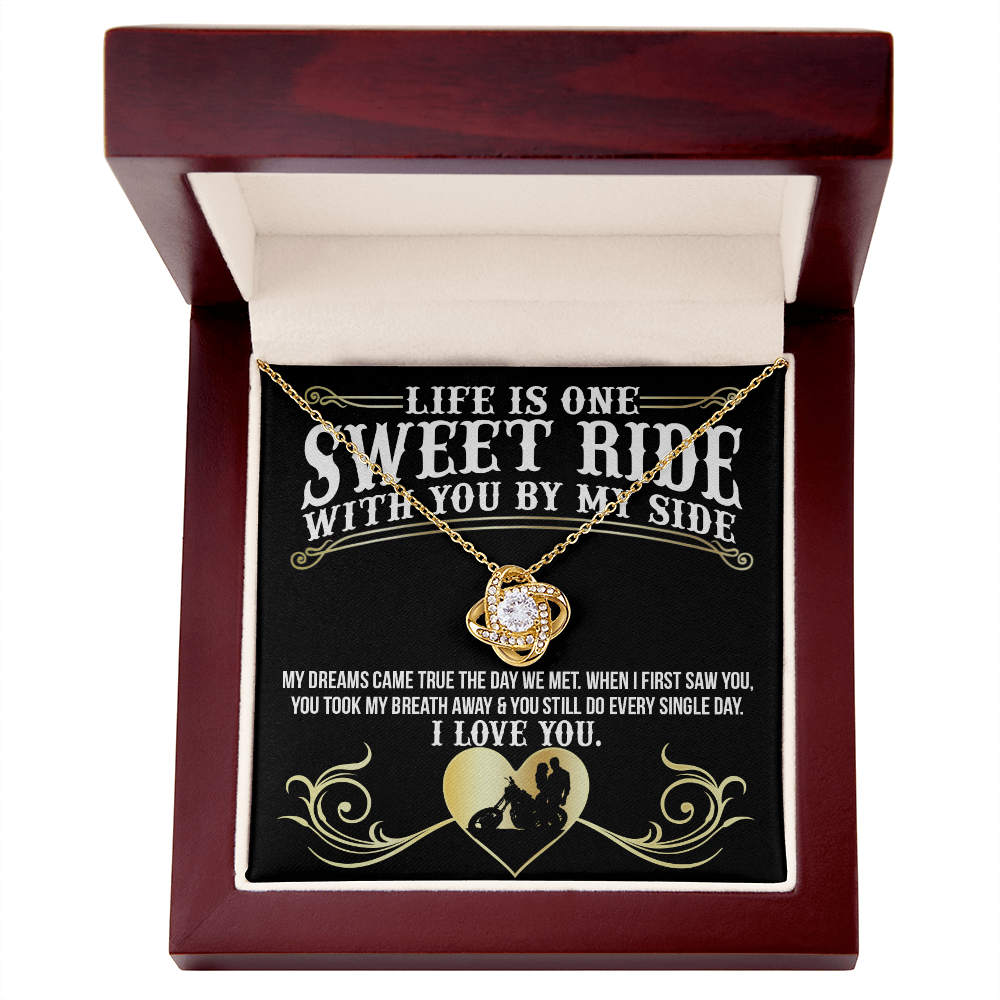 Gift for Sweet Ride Gift Necklace, Riding Partner Gift Necklace Birthday Gift for Biker Women Sweet Ride Gift Love Knot Pendant for Her Romantic Girlfriend Gifts Necklace Includes Message Card