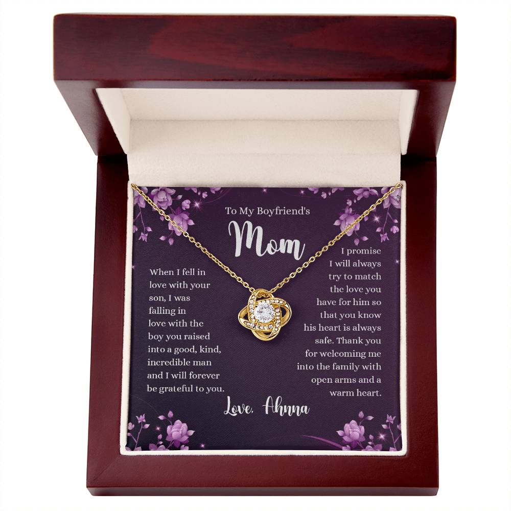 To My Boyfriend's Mom Necklace From Girlfriends, Gifts For Boyfriends Mom Love Knot Necklace Gift For Her, Boyfriend's Mom Necklace On Anniversary, Mother's Day, Presents for Mom Necklace for Women