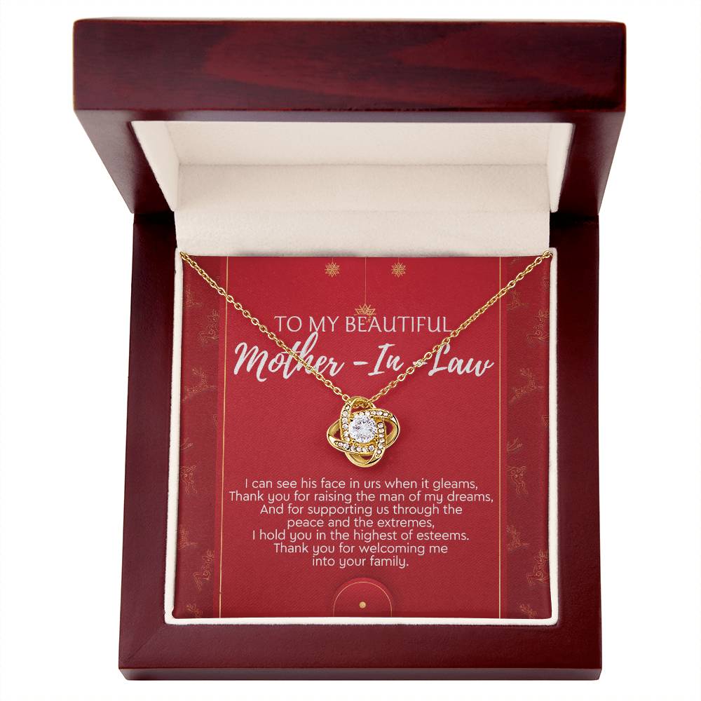 To My Beautiful Mother In Law Necklace, Gift Love Knot Necklace To My Beautiful Mother-in-law From Daughter Son To Mom Mother In Law Pendant Christmas Necklace Gift For Mother In Law Gift Necklace