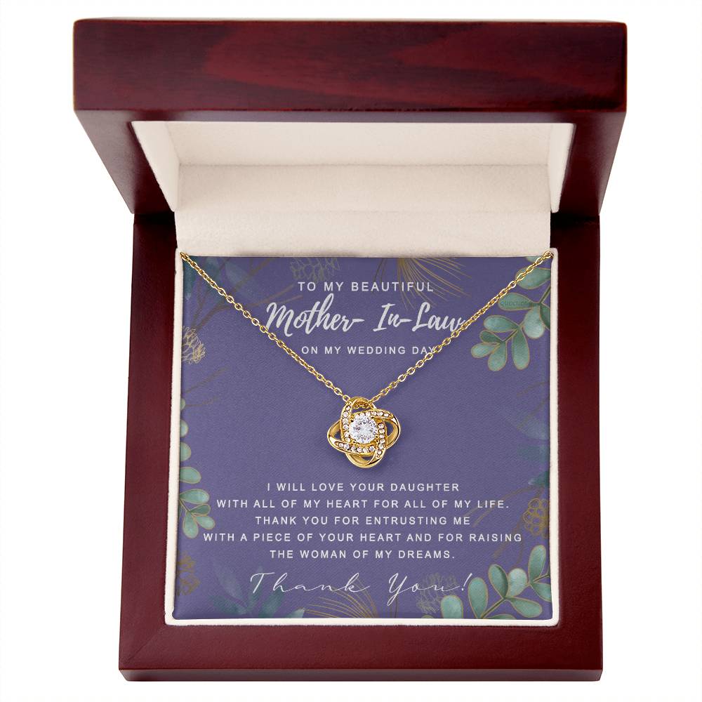 Wedding Day Necklace Gift For Mother In Law, To My Beautiful Mother In Law Love Knot Necklace From Daughter In Law, Thank You Necklace Gift For Mother From Daughter, Mother In Law On My Wedding Day