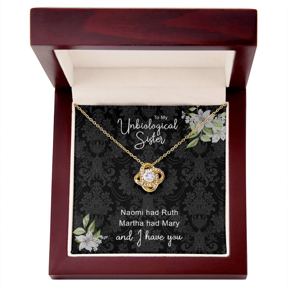 To My Unbiological Sister Love Knot Necklace From Sister, Bonus Sister Gift Necklace, Sister-in-Law Gift Pendant, Love Knot Jewelry For Unbiological Sister, Step Sister Soul Sister Martha Had Mary