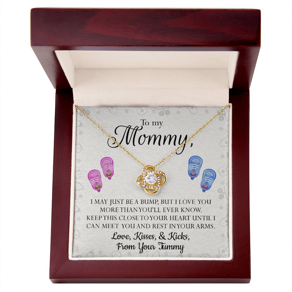 Mom Gift Necklace, To My Mommy Love Knot Necklace From Tummy, Necklace Gift For Mom, Mother's Day Necklace Gift, Birthday Necklace For Mom Anniversary Jewlry Gift For Women Kisses And Kicks Necklace