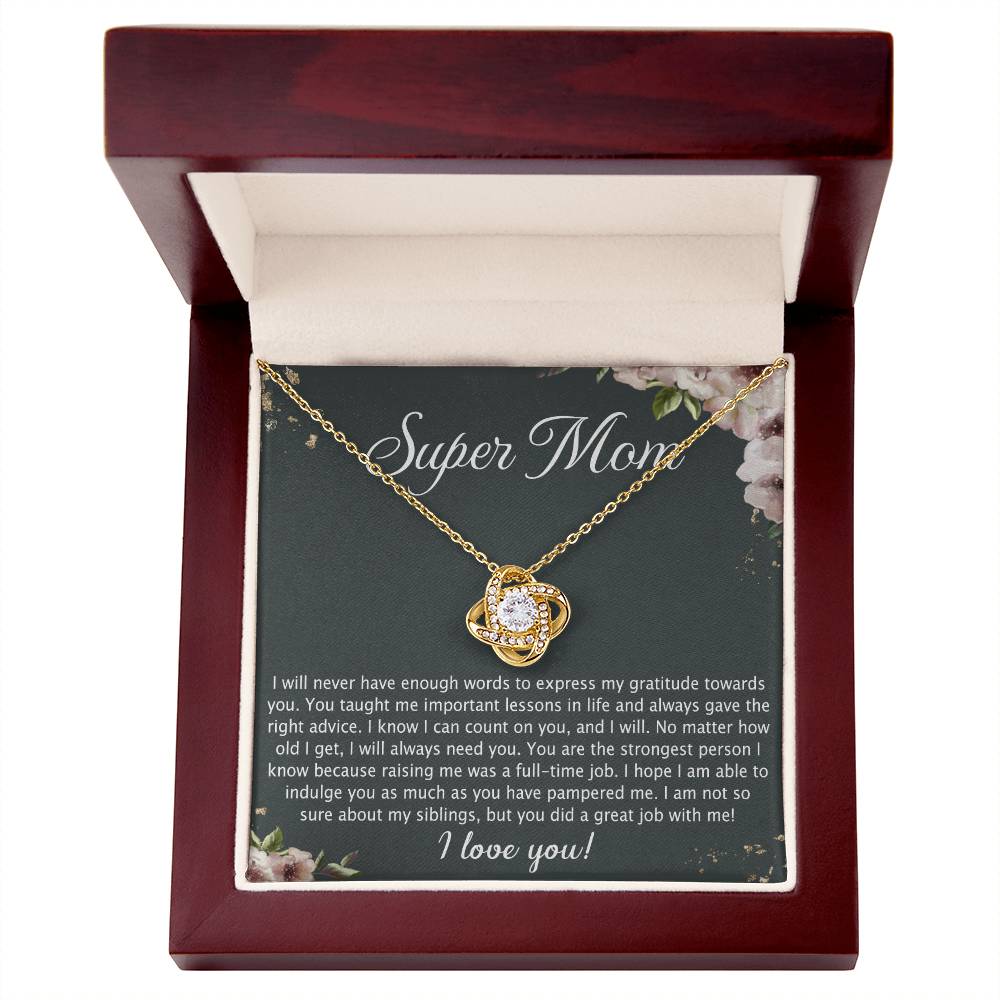 Super Mom Gift Necklace, To My Super Mom Love Knot Necklace Gift From Daughter Son Gift For Mom, Mother And Daughter Gift Necklace Personalized Gift Pendant, Love Knot Necklace Gift For Mom Pendant