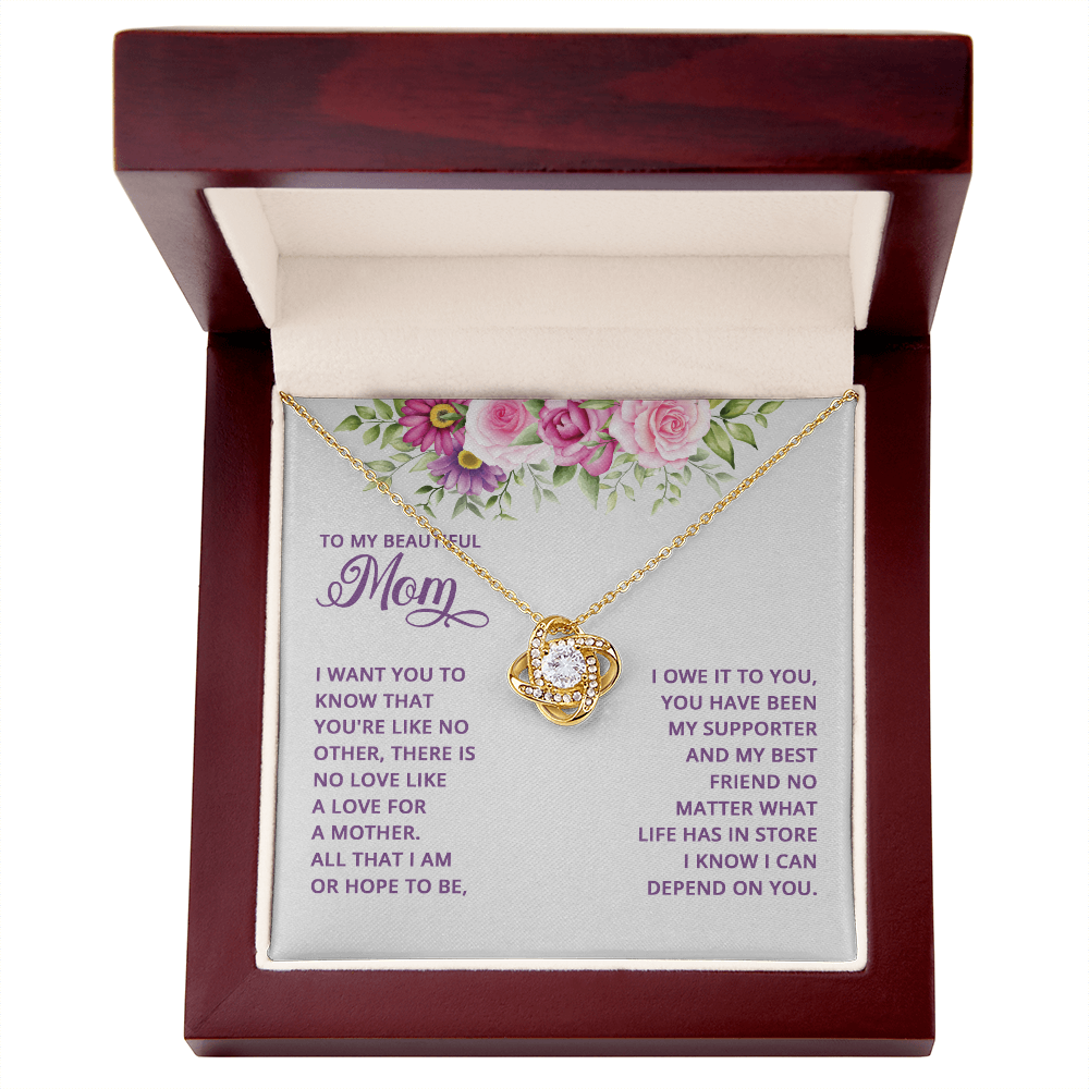 Happy Mother's Day Necklace, To My Beautiful Mom Necklace From Daughter, Mother And Daughter Gift Necklace On Mothers Day, Anniversary, Birthday Jewelry For Women Love Knot Pendant Gift For Mom