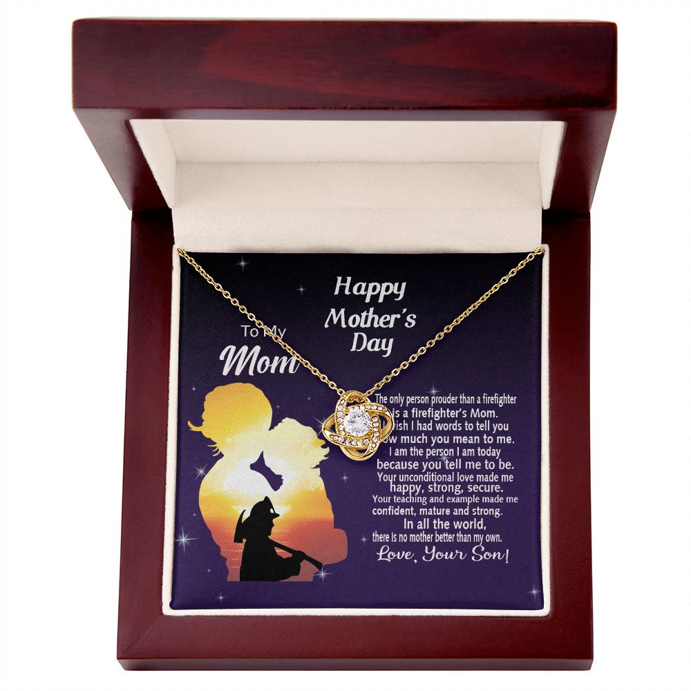 Firefighter's Mom Gift Necklace, Happy Mother's Day Necklace Gift For Mom, To My Mom Love Knot Necklace From Son Firefighter Necklace Gift For Mom Mother And Son Gift Necklace Jewelry Gift For Women