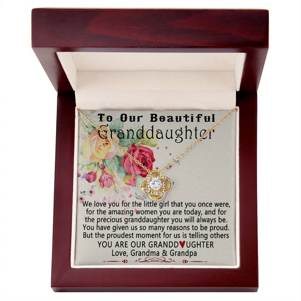 To Our Beautiful Granddaughter Necklace From Grandma And Grandpa To Granddaughter Love Knot Necklace, Gift Necklace To Granddaughtr, You Are Our Grandaughter Necklace Gift For Girls, Little Girl