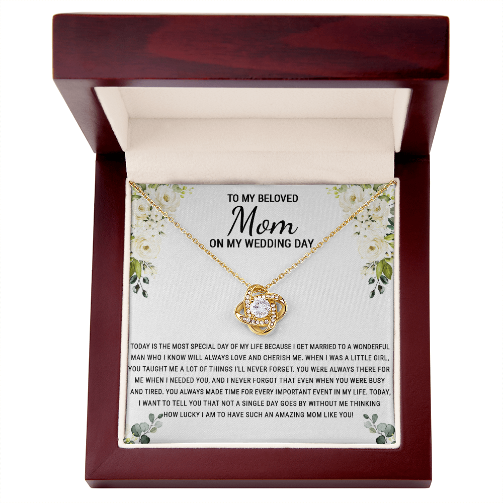 Beloved Mom Gift Necklace To My Beloved Mom Love Knot Necklace Gift From Daughter, Wedding Day Necklace Gift For Mom, Beloved Mom On My Wedding Day Necklace Gift For New Mom, Bonus Mom Gift Necklace