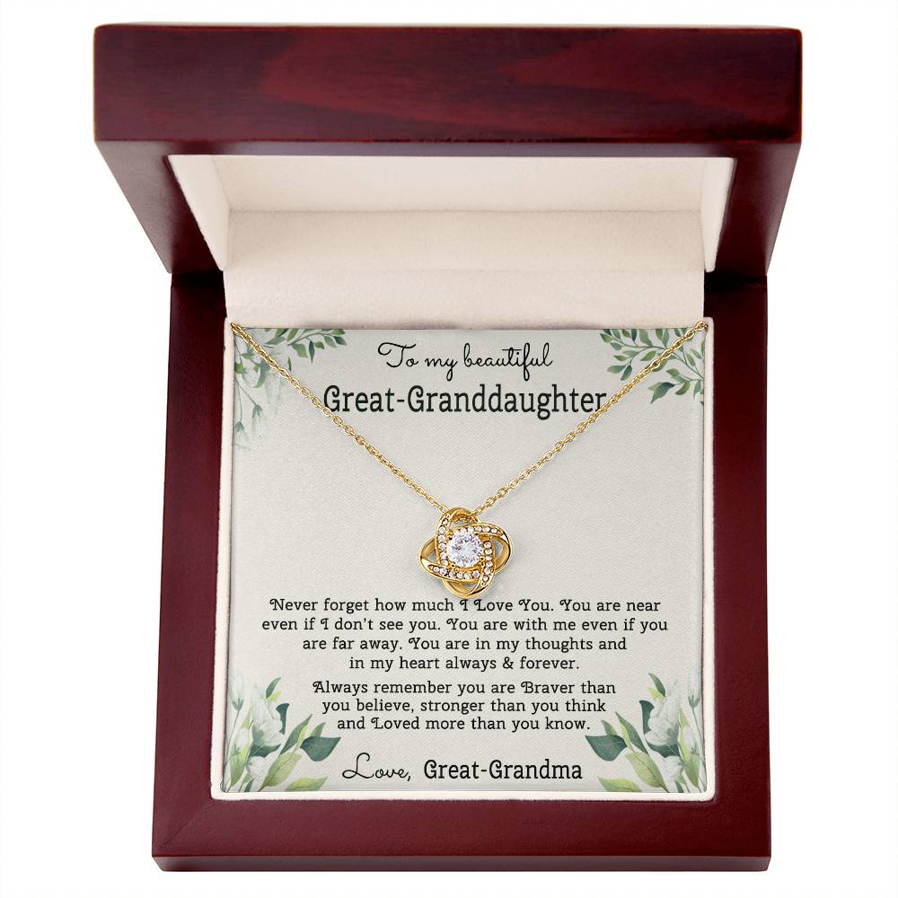 To My Beautiful Great Grnddaughter Necklace From Great Grandma Love Knot Necklace For Granddaughter, Never Forget Necklace For Granddaughter, Our Granddaughter Jewelry Gift For Girls, Littler Girl