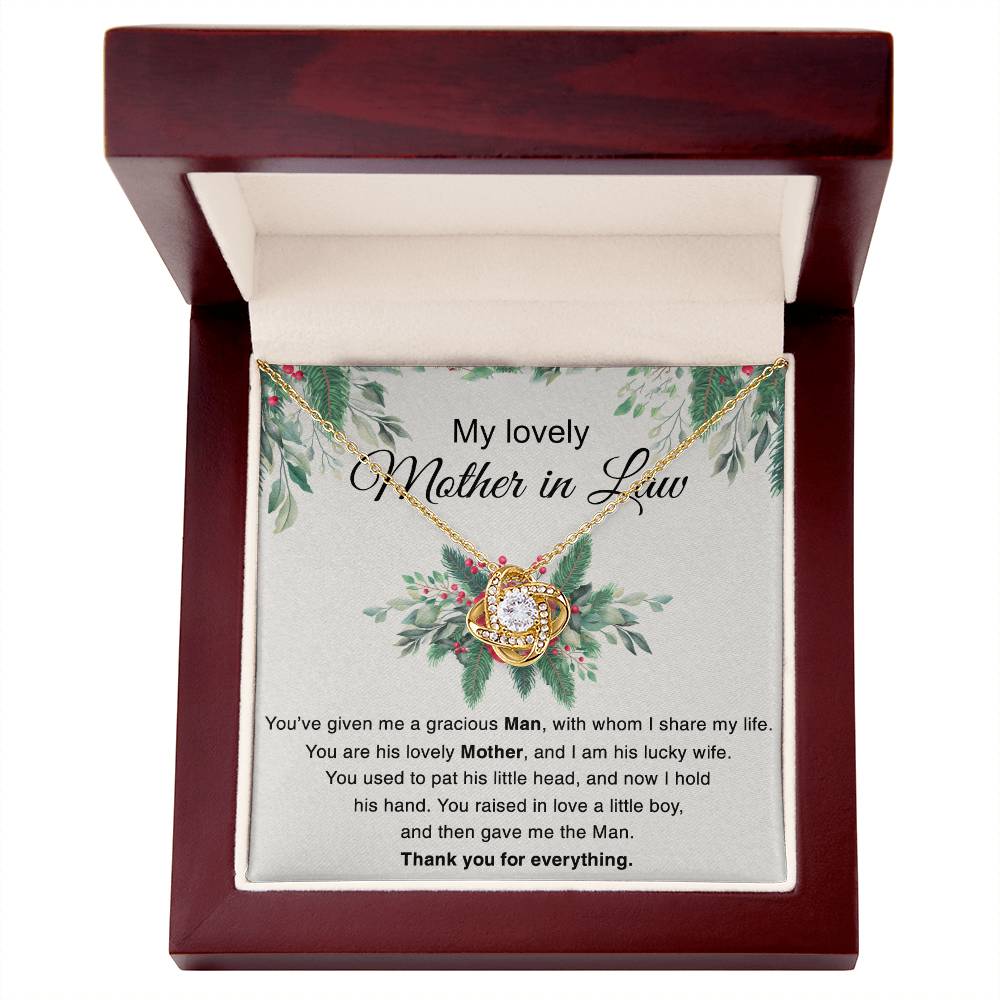 Mother in Law Gift Necklace, To My Lovely Mother In Law Love Knot Necklace From Daughter In Law Thank you For Mom Necklace Jewelry Gift For Women Bonus Mom Gift Necklace, Lovely Mother Gift Necklace