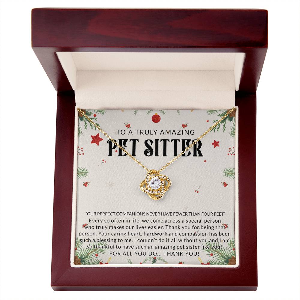 To A Truly Amazing Pet Sitter Love Knot Necklace, Dog Sitter Thank You Gift Necklace, Cat Sitter Thank You Gift, Christmas Present for Pet Dog Sitter Appreciation Gift Necklace for Dog Sitter