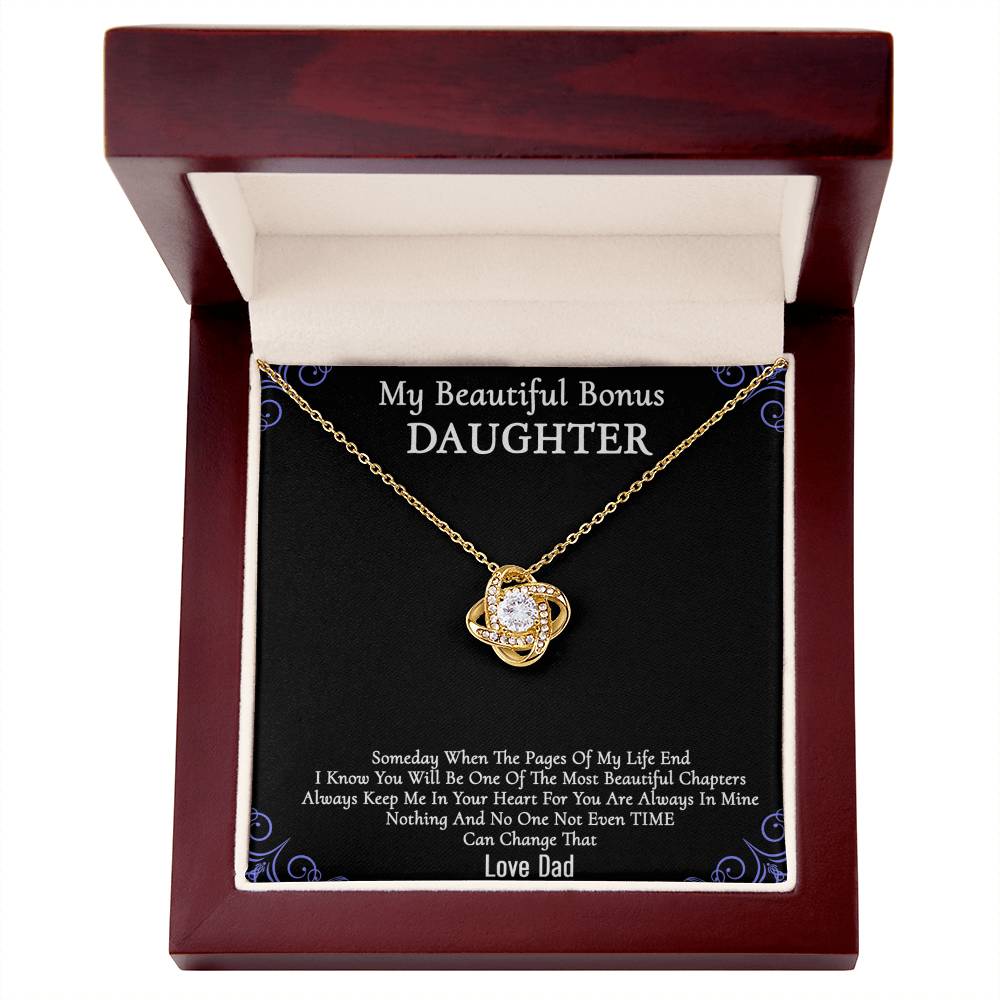 To My Beautiful Bonus Daughter Gift Necklace From Parent to Daughter Gift Necklace Pendant, Bonus Daughter Love Knot With Message Card & Gift Box On Birthday Christmas Anniversary Graduation Gift