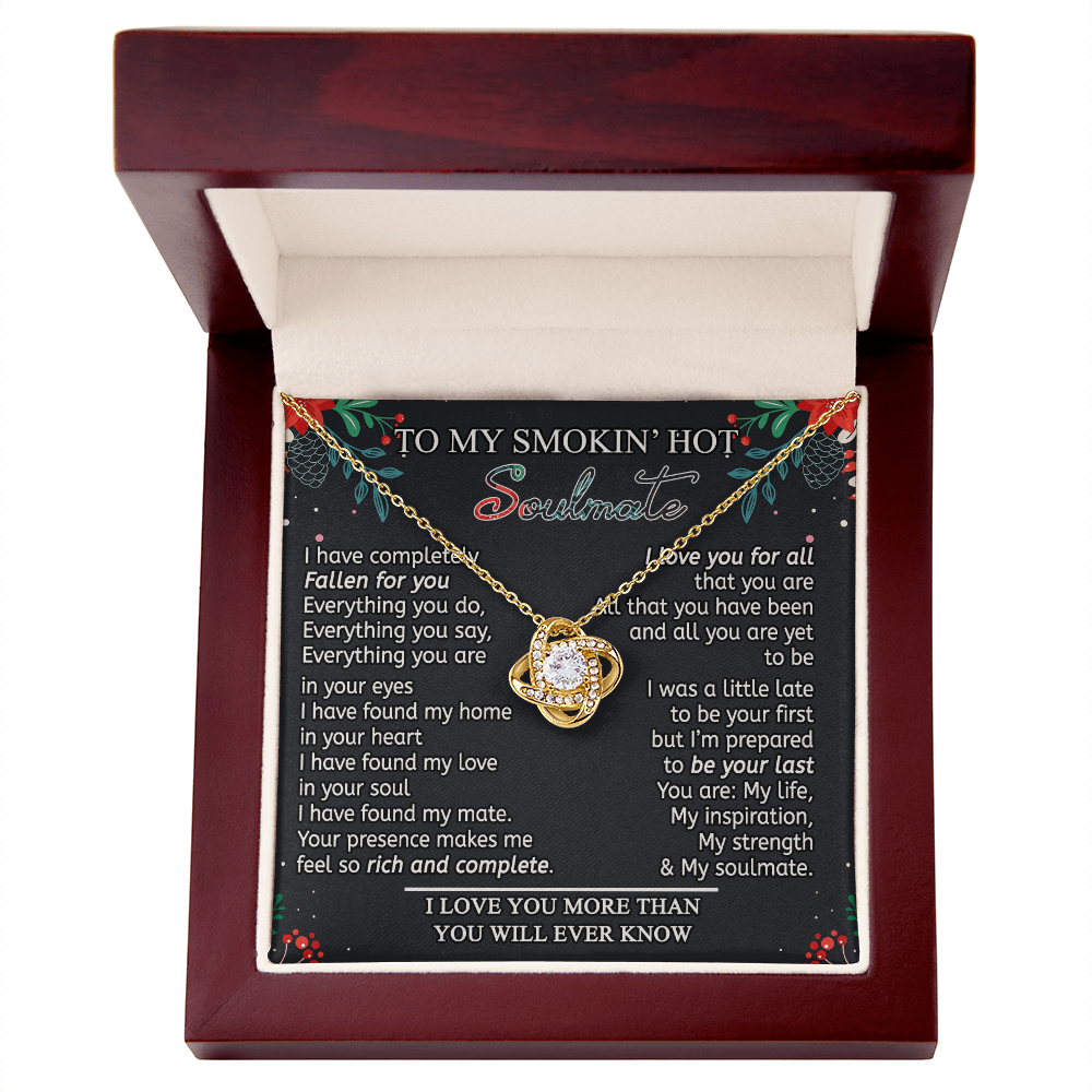Stainless Steel Cubic Zirconia Love Knot Necklace To My Smokin' Hot Soulmate Birthday Christmas Jewelry Romantic Necklace For Wife with Message Card Box Personalized Gift Necklace For Soulmate