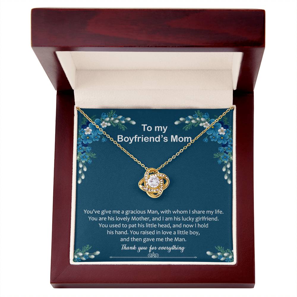 To My Boyfriend Mom Necklace From Girlfriend,  Thank You For Everything Boyfriend's Mom Gift Necklace, Love Knot Necklaces For Boyfriends Mom Gift On Christmas, Mothers Day Jewelry For Her