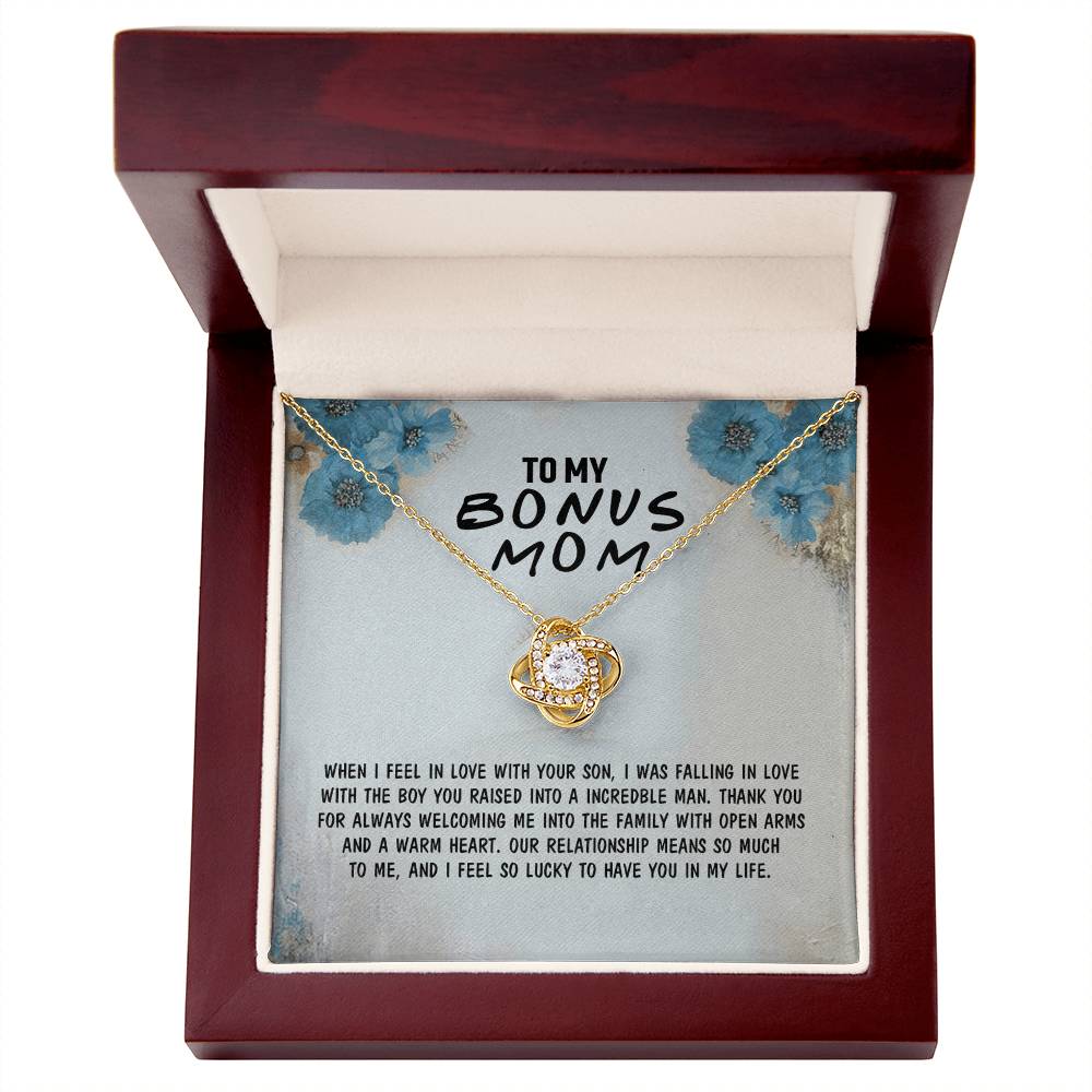 To My Bonus Mom Necklace From Bonus Son, Bonus Mom Gift Necklace, Mother And Son Necklace Gift For Her, Bonus Mother Necklace On Mothers Day, Birthday Gift Anniversary, Bonus Mom Love Knot Necklace