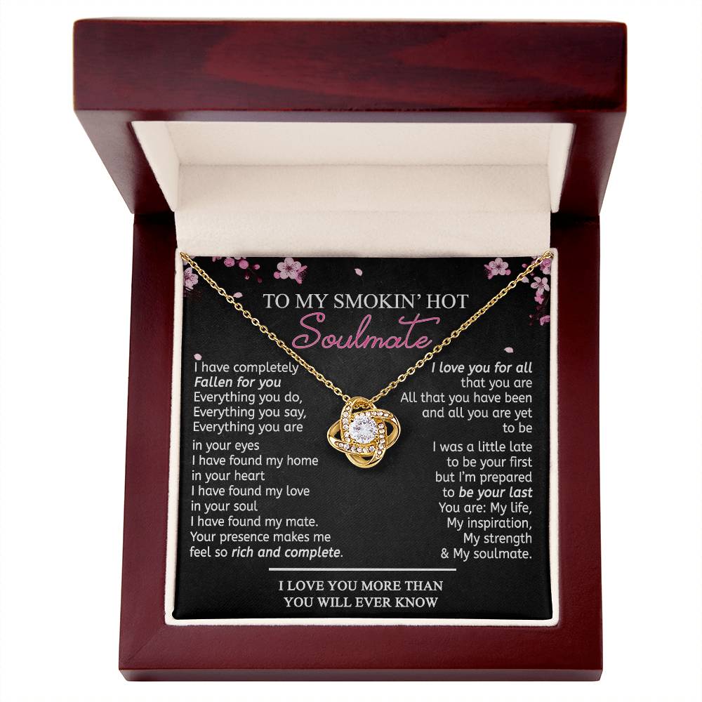 To My Soulmate Necklace From Husband, Boyfriend Romantic Gifts Necklace For Her To My Wife Gift Necklace Jewelry Soulmate Gift For Wife Love Knot Pendant Necklace Gifts for Wife 14k White Gold