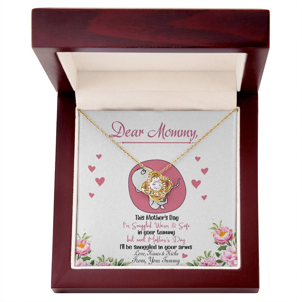 Dear Mommy Necklace, To My Mom Love Knot Necklace From Tummy, Kisses And Kicks Gift Necklace, Mother And Daughter Gift Necklace Jewelry Gift For Women, Mommy Gift Pendant Mother's Day Necklace Gift