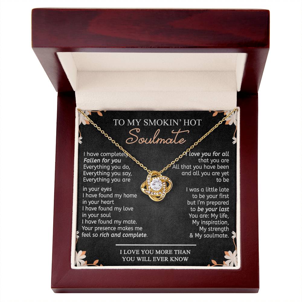 To My Smokin Hot Soulmate Necklace From Husband, Boyfriend, Gift Necklace for Smokin Hot Soulmate, Love Knot Necklace for Girlfriend, Future Wife Gift Necklace Jewelry For Wife 14k White Gold