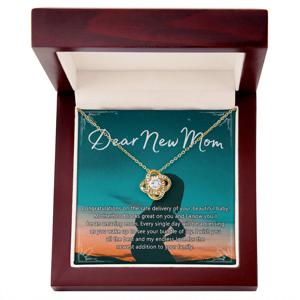 Dear New Mom Necklace, Dear New Mom Love Knot Necklace Gift From Daughter Congratulations Necklace Gift For Mom Your Beautiful Baby Necklace Gift For Mom Jewelry Gift For Mom, New Mom Gift Necklace