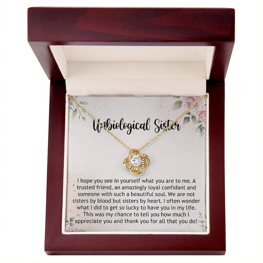Gifts Necklace For Unbiological Sister, Unbiological Sister Love Knot Necklace Gift For Sister, Unbiological Sister Gift Necklace On Birthday Gift Anniversary To Unbiological Sister Best Friend Gift