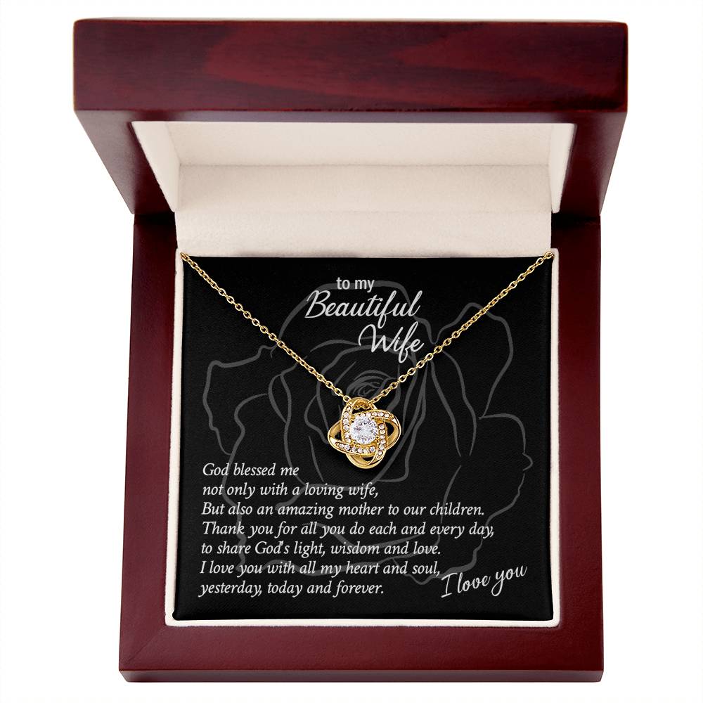 Beautiful Wife Gift Necklace, Loving Wife Love Knot Pendant - To My Beautiful Wife Necklace From Husband, Jewelry Gift For Women, Soulmate Gift Necklace, Wife Pendant Gift On Anniversary, Christmas