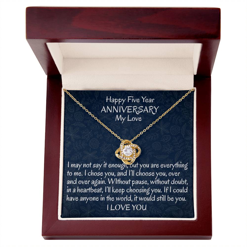 5 Year Gift Anniversary Necklace, To My Wife Necklace From Husband, Wife Love Knot Necklace From Men, Jewelry Gift For Women, Happy Five Year Gift Necklace, Soulmate Gift Love Knot Pendant My Love
