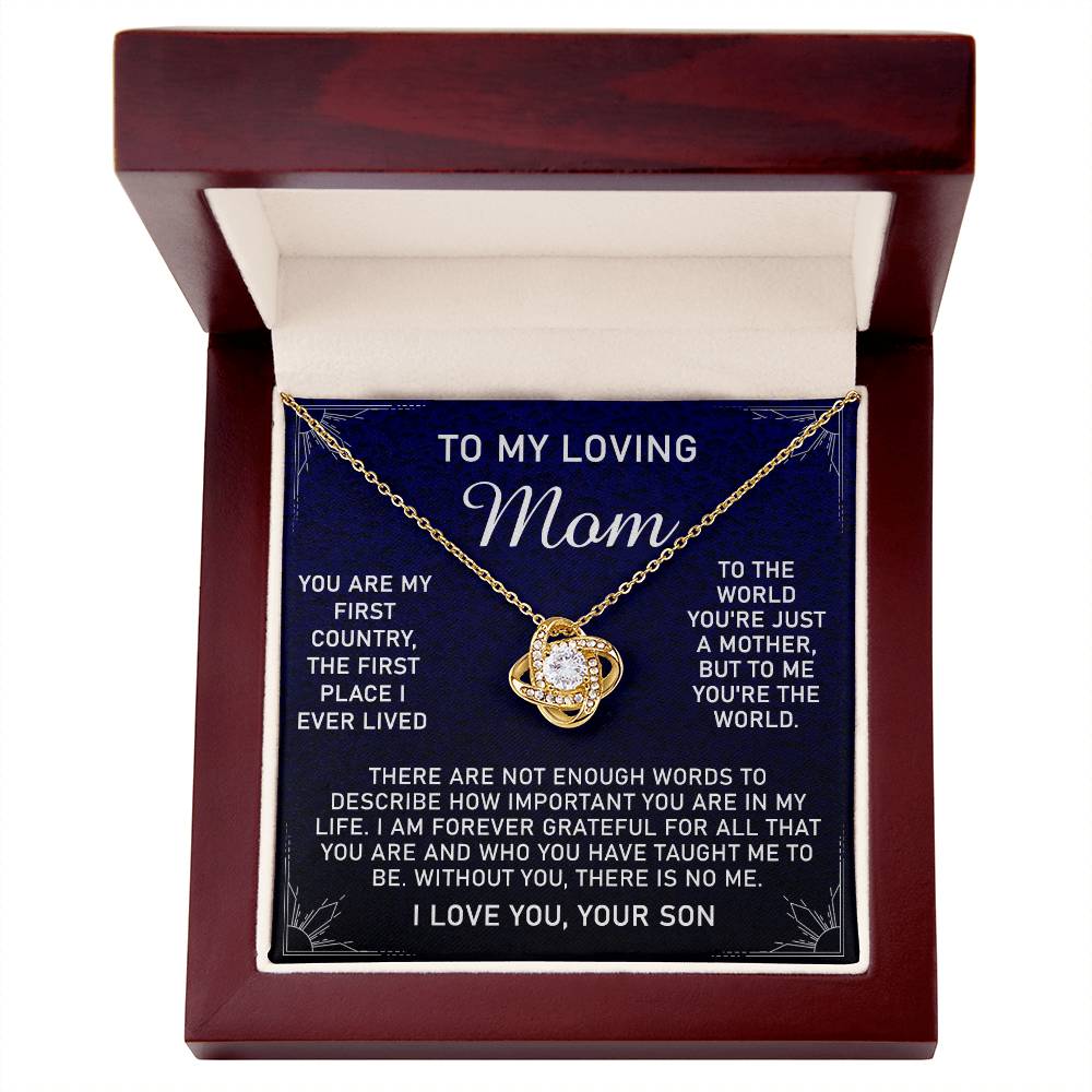 Loving Mom Gift Necklace, Mother's Day Jewelry Gift For Mom, To My Loving Mom Love Knot Necklace Gift for Mom, Birthday Gift Anniversary Mother And Son Gift Pendant, To My Mom Necklace from Son